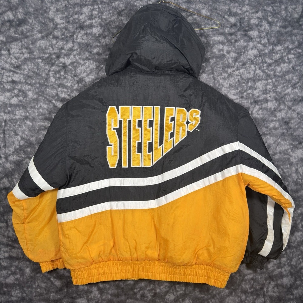 Pittsburgh Steelers Chalk Line Puffer Jacket Mens Size M NFL Football 90s Black